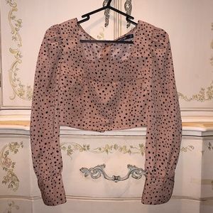 Long sleeve polka dot crop blouse